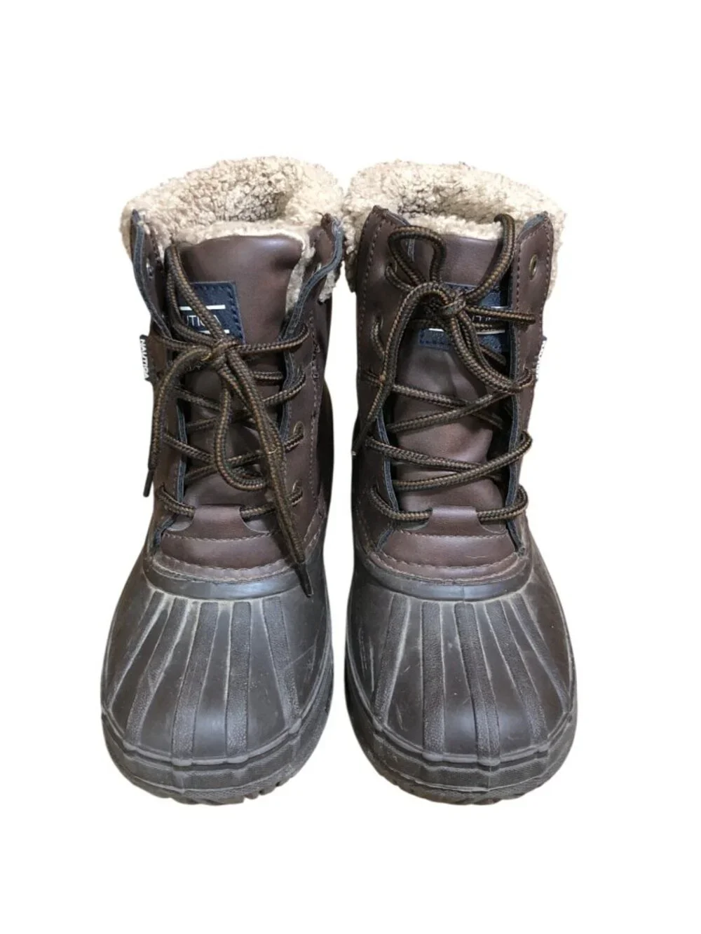 Nautica Danube Snow Winter Duck Boots Kids 3 Brown Faux Leather Sherpa-Lined